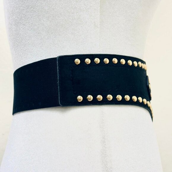 Y2K 2000s style Black leather corset belt with gold studs - Picture 3 of 3